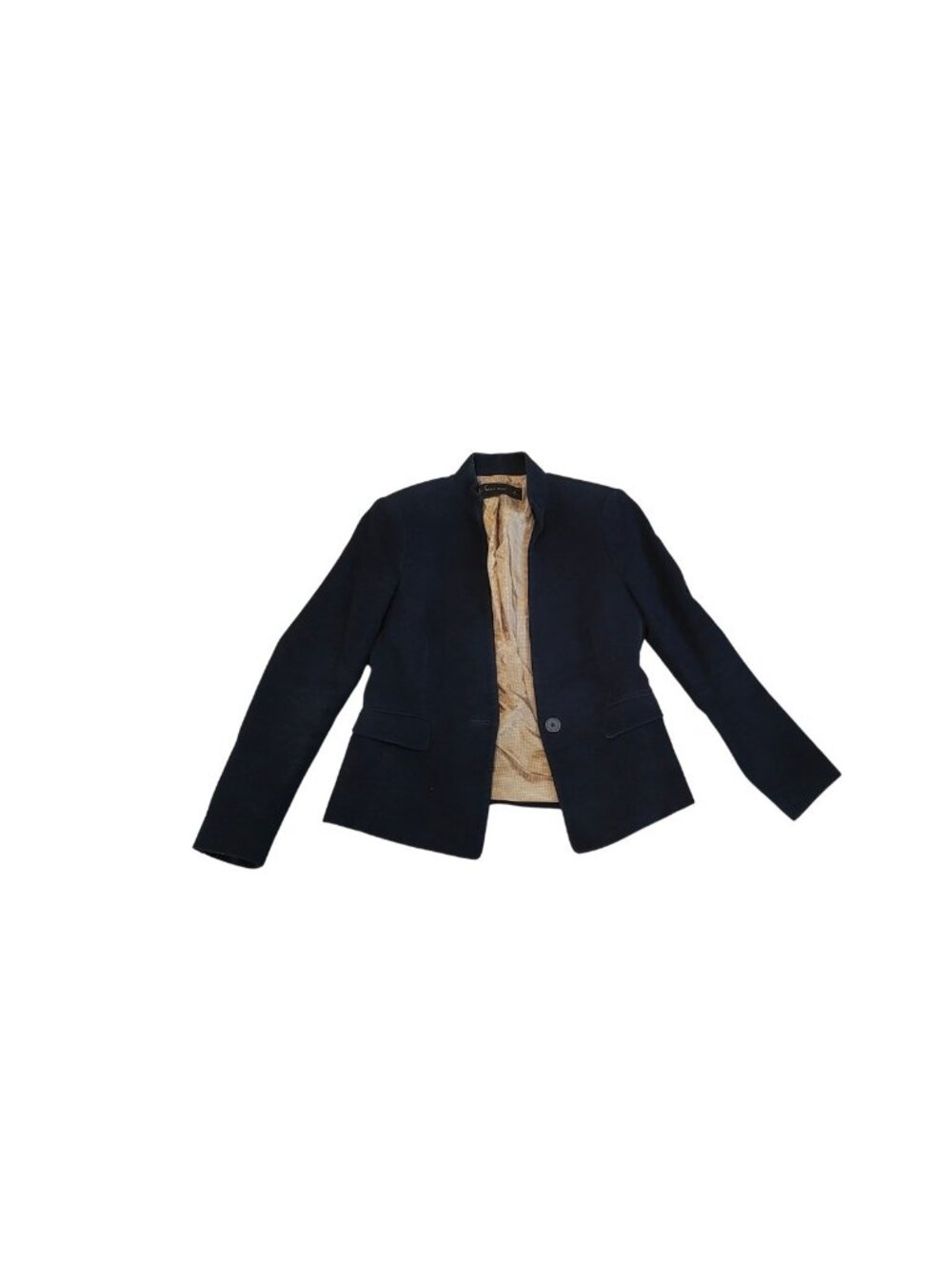 Zara Basic Blazer Size M Dark Blue Navy Cotton Button Closure Classic Work